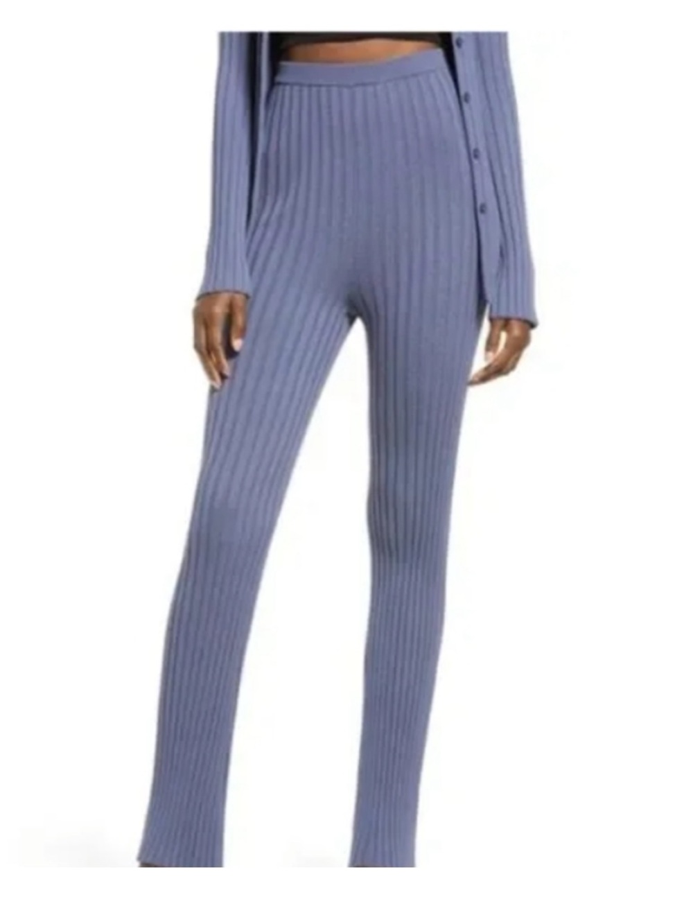 Open Edit Ribbed Lounge Pants High Waisted Stretch Small Dusty Blue Leggings